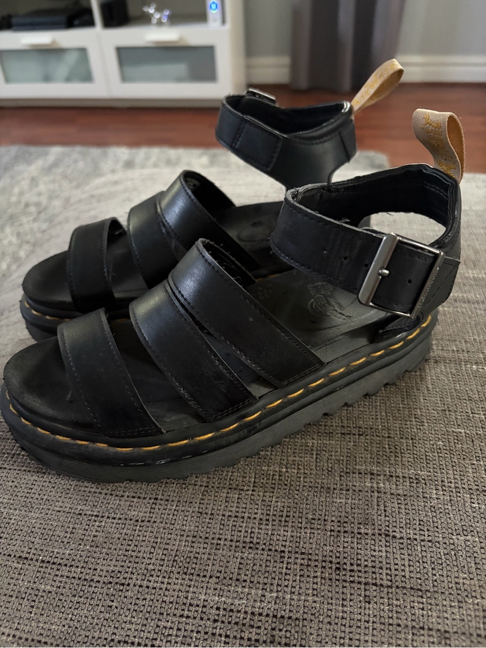 Dr. Martens Blaire Felix Black Vegan Leather Platform Strap Sandals Women's Sz 7